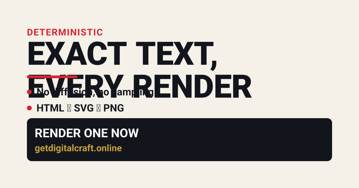 A rendered Open Graph card reading 'Exact text, every render', produced by this API